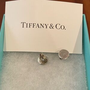 Tiffany & Co Authentic Round Post Earrings with Logo EUC